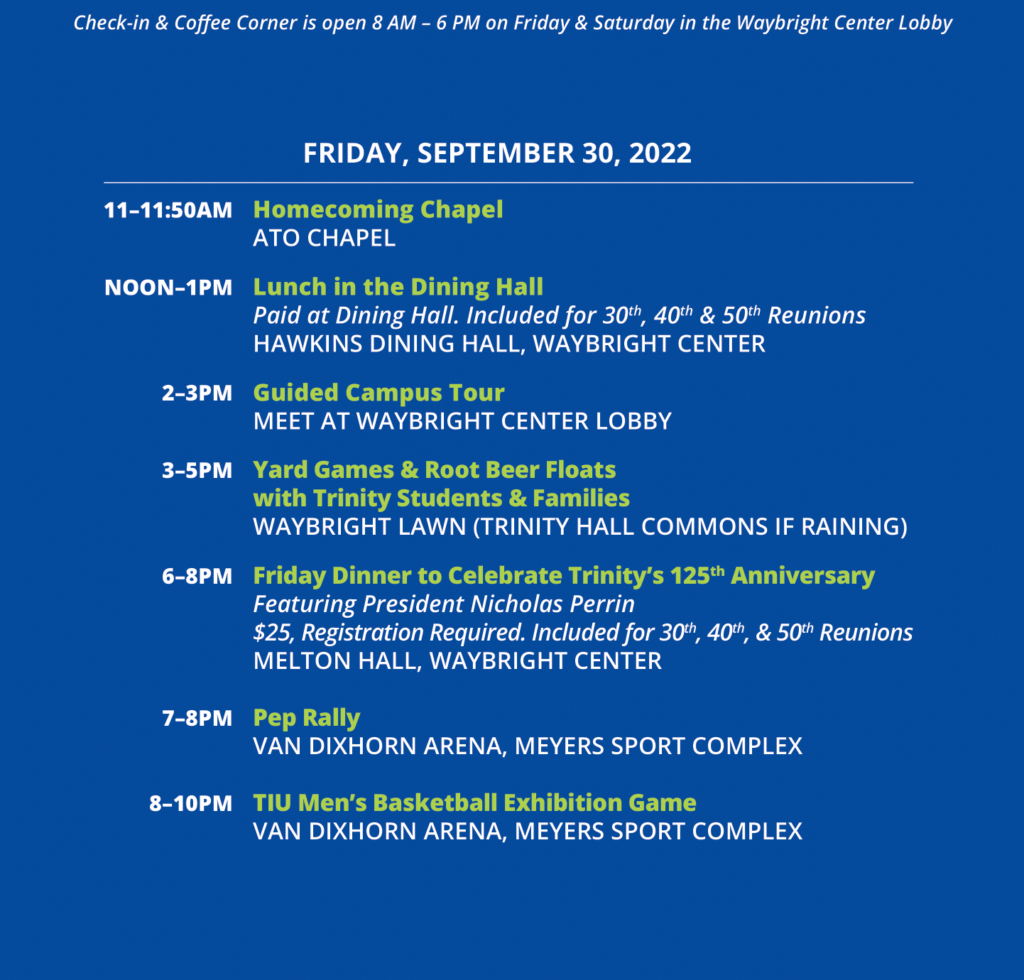 AlumniFriends Schedule 1