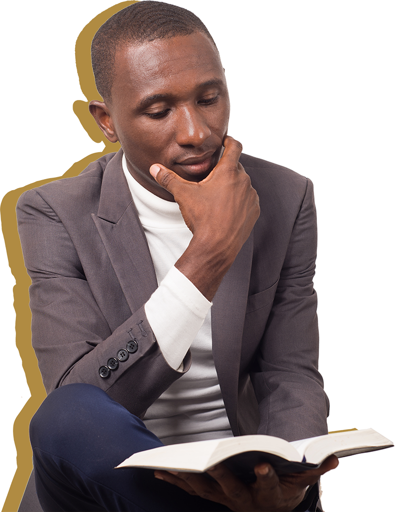 Man Thinking While Reading The Bible