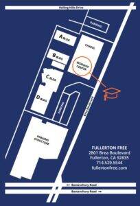 Fullerton Free Map with Worship Center highlighted